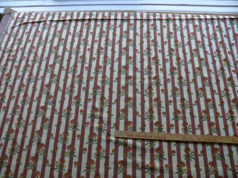 Caitlin-6 By yard Lee Jofa Caitlin Floral Poppy Lampas Stripe Red Gold MSRP USD 240/y