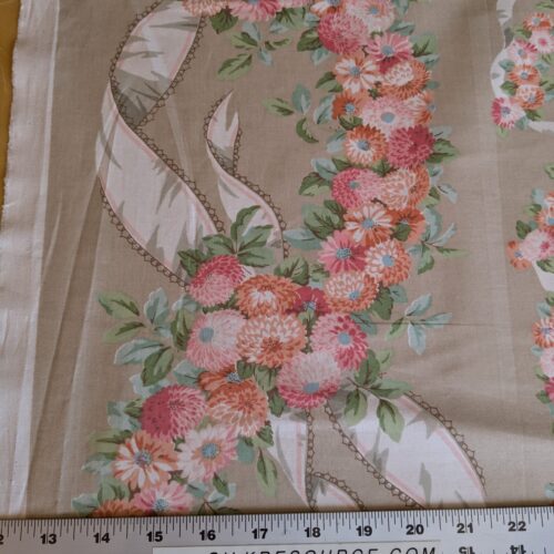 PXL_20250516_221103846 Scalamandre Old World Weavers Montpelier Chintz with Border Vanilla Grey Red Pink on Pale Butter Rose Garland and Ribbons Elizabeth British Chintz (Copy)