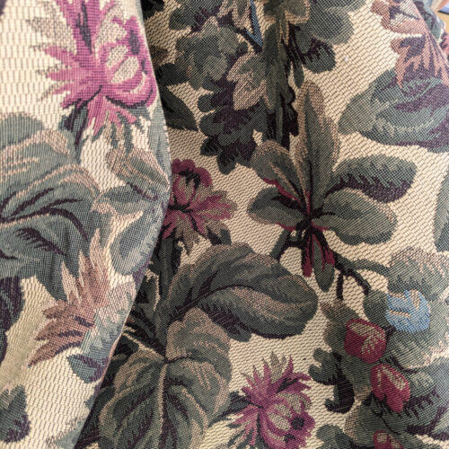 PXL_20250520_201630641 Scalamandre Sentier Greens & Browns on Beige Forest Foliage Oak Pineapple Daisy Tapestry from France Cotton Heavy MSRP USD352/y