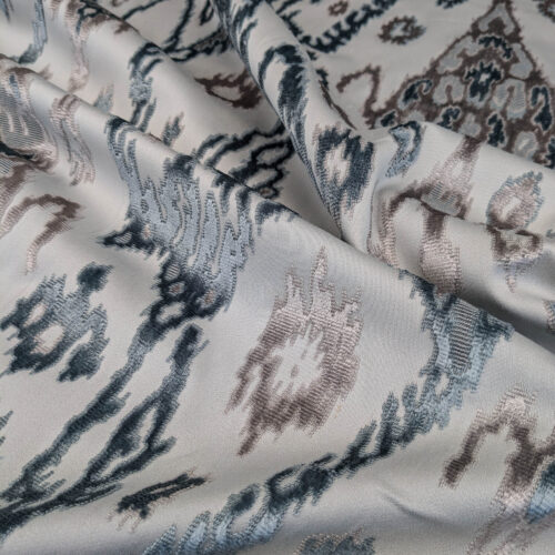 PXL_20250520_204707273 Scalamandre  Tai Lao Mist Blue Brown Velvet Ikat Paisley Viscose Cotton MSRP USD 532/y