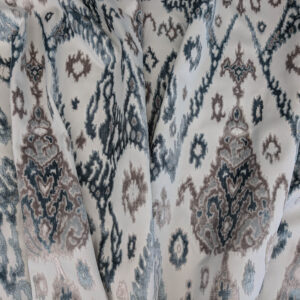 PXL_20250520_204923403 Scalamandre  Tai Lao Mist Blue Brown Velvet Ikat Paisley Viscose Cotton MSRP USD 532/y