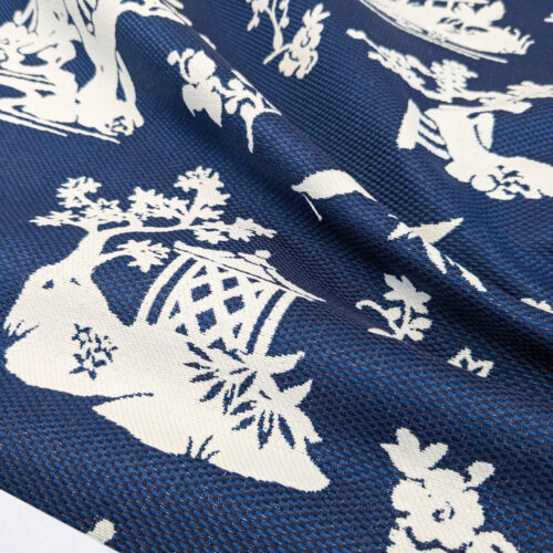 PXL_20250520_211447016 Scalamandre Romantic Outdoor Lily Pond Indigo Blue White Chinoisery Landscape Mountain Jacquard Reversible MSRP USD 222/y