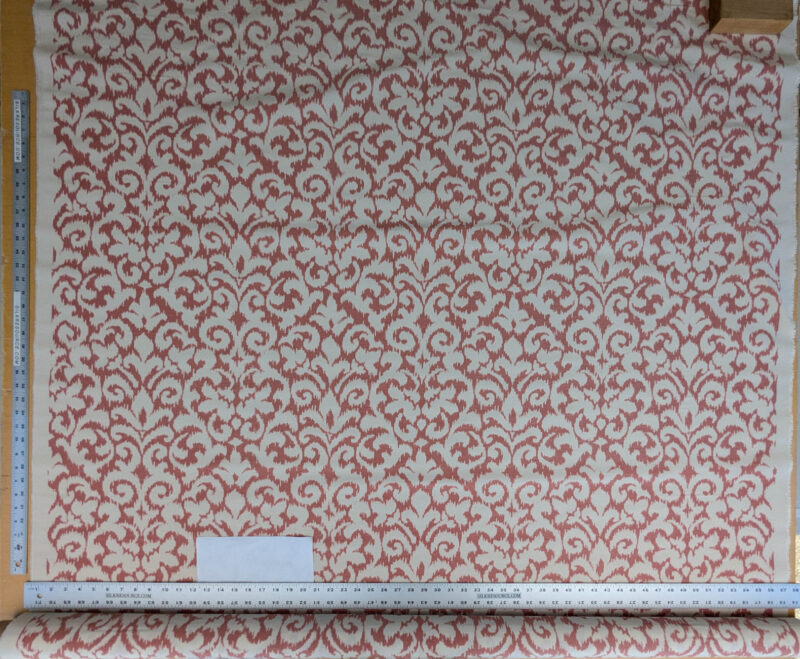 PXL_20250521_192623070 Scalamandre Swirl Red White Scroll Damask Ikat Linen Silk MSRP USD 372/y