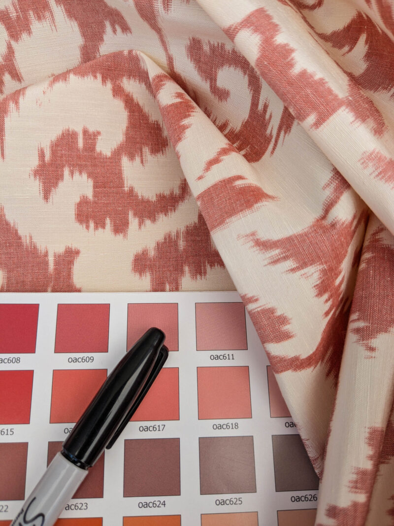 PXL_20250521_192806426 Scalamandre Swirl Red White Scroll Damask Ikat Linen Silk MSRP USD 372/y