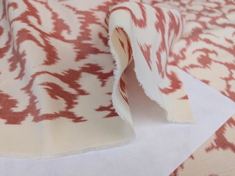 PXL_20250521_192926157 Scalamandre Swirl Red White Scroll Damask Ikat Linen Silk MSRP USD 372/y