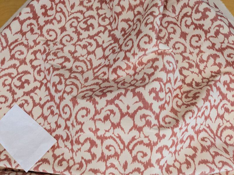 PXL_20250521_193014956 Scalamandre Swirl Red White Scroll Damask Ikat Linen Silk MSRP USD 372/y