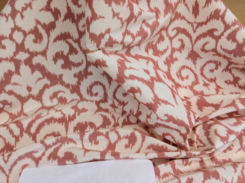 PXL_20250521_193029580 Scalamandre Swirl Red White Scroll Damask Ikat Linen Silk MSRP USD 372/y
