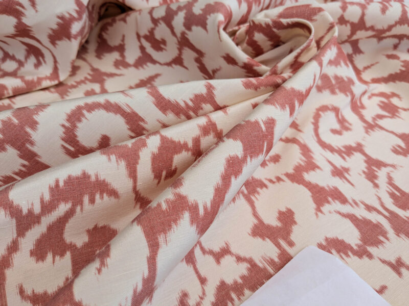PXL_20250521_193057197 Scalamandre Swirl Red White Scroll Damask Ikat Linen Silk MSRP USD 372/y