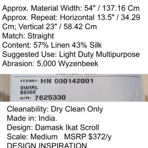 PXL_20250521_194359320 Scalamandre Swirl Beige  White Scroll Damask Ikat Linen Silk MSRP USD 372/y