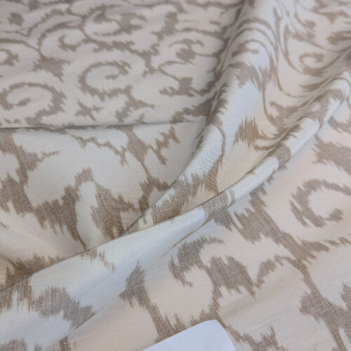 Scalamandre Swirl Beige  White Scroll Damask Ikat Linen Silk MSRP USD 372/y