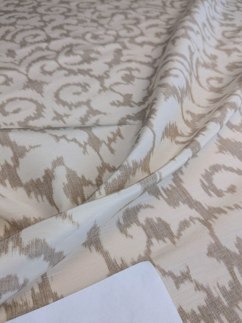 PXL_20250521_194520733 Scalamandre Swirl Beige  White Scroll Damask Ikat Linen Silk MSRP USD 372/y