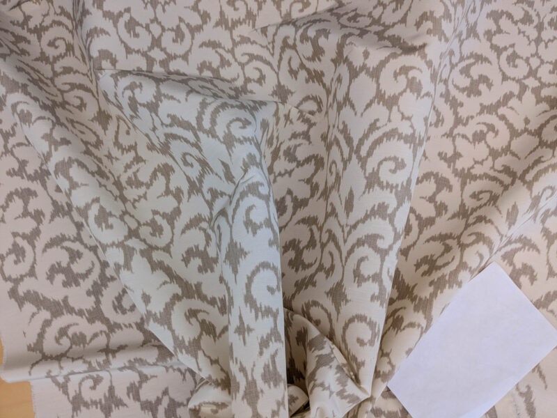 PXL_20250521_194615492 Scalamandre Swirl Beige  White Scroll Damask Ikat Linen Silk MSRP USD 372/y