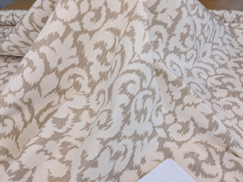 PXL_20250521_194628564 Scalamandre Swirl Beige  White Scroll Damask Ikat Linen Silk MSRP USD 372/y