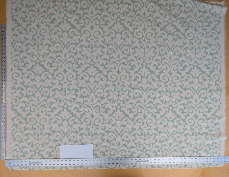 PXL_20250521_194905725 Scalamandre Swirl Seafoam Aqua Blue Green White Scroll Damask Ikat Linen Silk MSRP USD 372/y