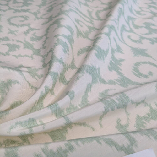 Scalamandre Swirl Seafoam Aqua Blue Green White Scroll Damask Ikat Linen Silk MSRP USD 372/y