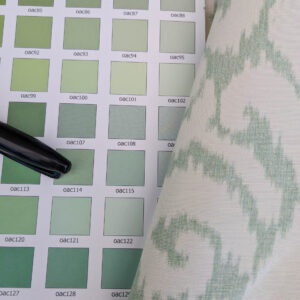 PXL_20250521_195023504 Scalamandre Swirl Seafoam Aqua Blue Green White Scroll Damask Ikat Linen Silk MSRP USD 372/y