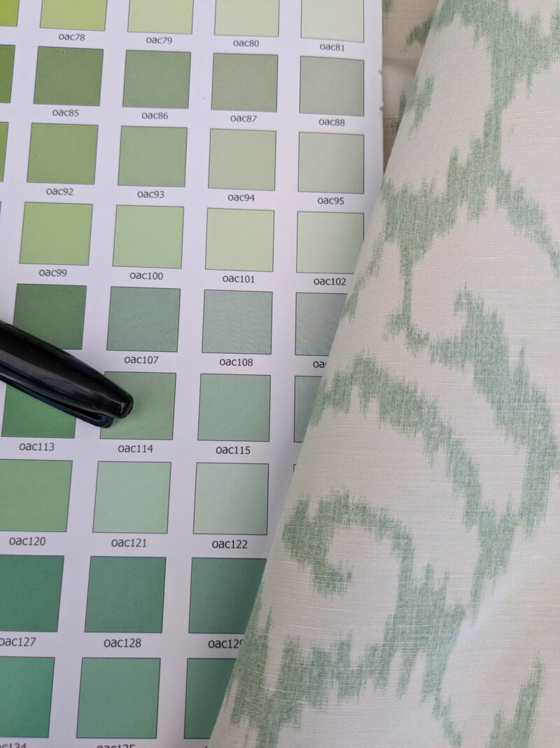 PXL_20250521_195023504 Scalamandre Swirl Seafoam Aqua Blue Green White Scroll Damask Ikat Linen Silk MSRP USD 372/y