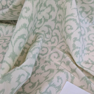 PXL_20250521_195240884 Scalamandre Swirl Seafoam Aqua Blue Green White Scroll Damask Ikat Linen Silk MSRP USD 372/y