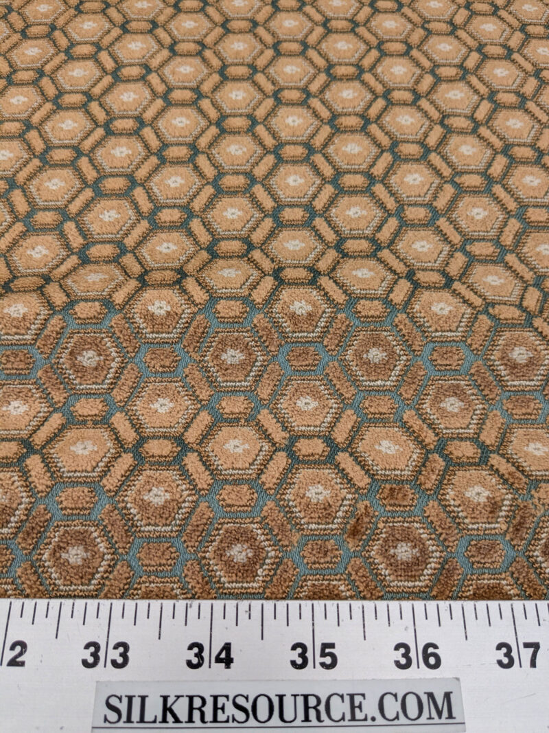 PXL_20250521_205916889 Scalamandre Old World Weavers Manet Sable Blue  Brown Velvet Viscose Small Scales Geometric MSRP USD570/y