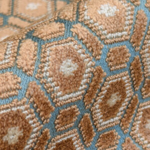 PXL_20250521_210049766 Scalamandre Old World Weavers Manet Sable Blue  Brown Velvet Viscose Small Scales Geometric MSRP USD570/y