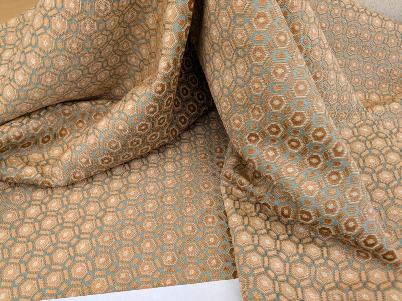 PXL_20250521_210203239 Scalamandre Old World Weavers Manet Sable Blue  Brown Velvet Viscose Small Scales Geometric MSRP USD570/y