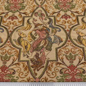 PXL_20250521_212653362 Scalamandre Medieval Man Multi  Beige Red Medallion Scenic Figurative Renaissance Fair Lion MSRP USD416/y