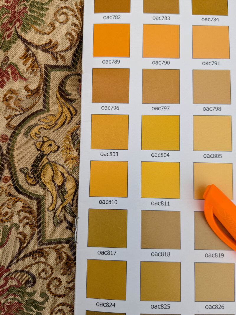 PXL_20250521_213004122 Scalamandre Medieval Man Multi  Beige Red Medallion Scenic Figurative Renaissance Fair Lion MSRP USD416/y