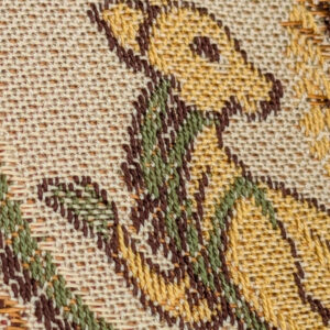 PXL_20250521_213054008 Scalamandre Medieval Man Multi  Beige Red Medallion Scenic Figurative Renaissance Fair Lion MSRP USD416/y