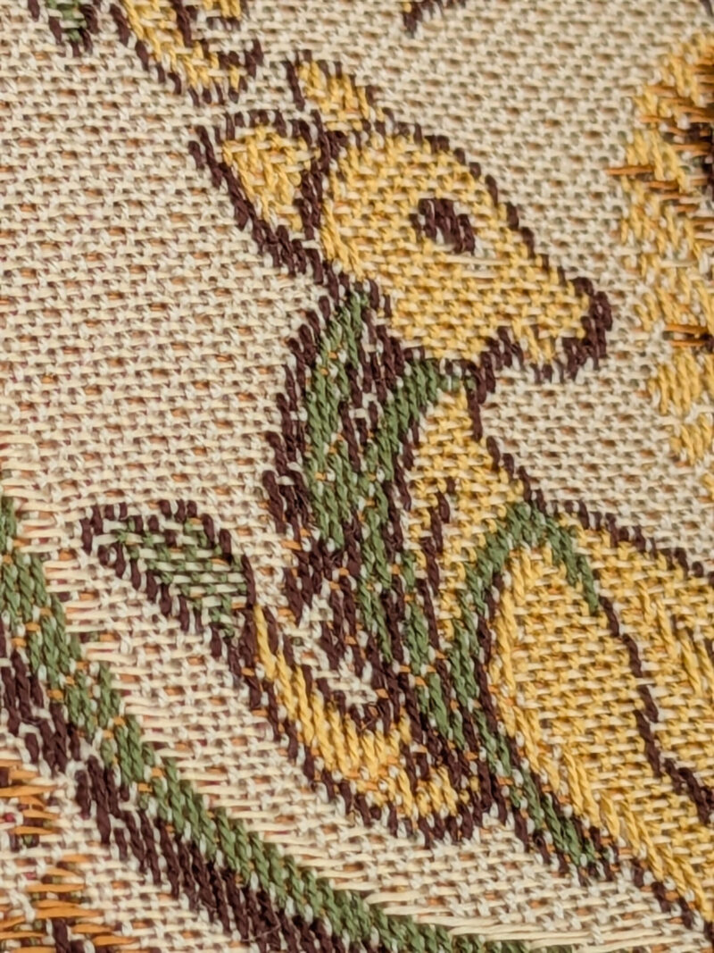 PXL_20250521_213054008 Scalamandre Medieval Man Multi  Beige Red Medallion Scenic Figurative Renaissance Fair Lion MSRP USD416/y