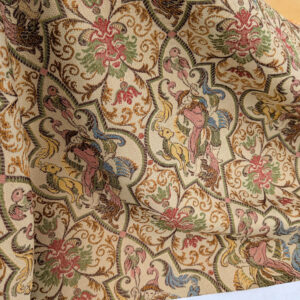 PXL_20250521_213117114 Scalamandre Medieval Man Multi  Beige Red Medallion Scenic Figurative Renaissance Fair Lion MSRP USD416/y