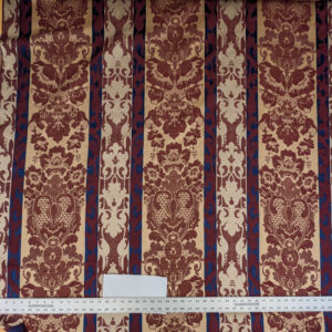 PXL_20250521_213438926 Scalamandre Renwick Gallery Wine Beige & Blue Stripe Smithsonian American Art Museum Damask Renaissance Cotton MSRP USD 444/y