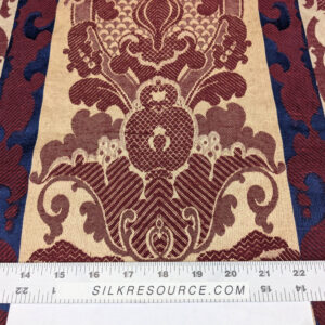 PXL_20250521_213518741 Scalamandre Renwick Gallery Wine Beige & Blue Stripe Smithsonian American Art Museum Damask Renaissance Cotton MSRP USD 444/y