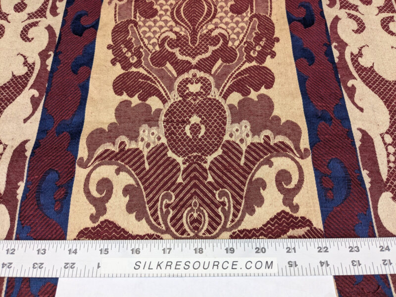 PXL_20250521_213518741 Scalamandre Renwick Gallery Wine Beige & Blue Stripe Smithsonian American Art Museum Damask Renaissance Cotton MSRP USD 444/y