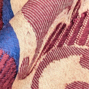 PXL_20250521_213547483 Scalamandre Renwick Gallery Wine Beige & Blue Stripe Smithsonian American Art Museum Damask Renaissance Cotton MSRP USD 444/y