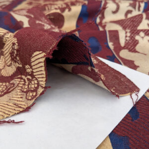 PXL_20250521_213601072 Scalamandre Renwick Gallery Wine Beige & Blue Stripe Smithsonian American Art Museum Damask Renaissance Cotton MSRP USD 444/y