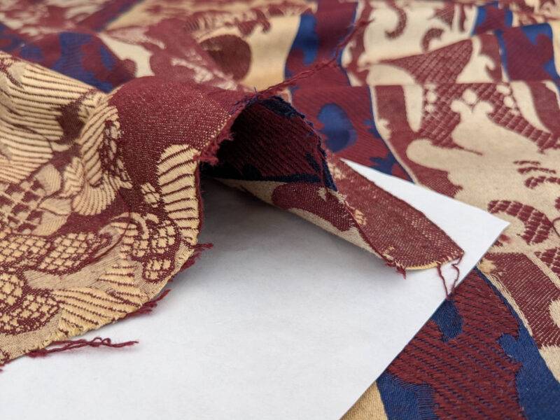 PXL_20250521_213601072 Scalamandre Renwick Gallery Wine Beige & Blue Stripe Smithsonian American Art Museum Damask Renaissance Cotton MSRP USD 444/y