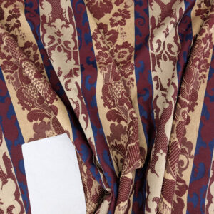 PXL_20250521_213752193 Scalamandre Renwick Gallery Wine Beige & Blue Stripe Smithsonian American Art Museum Damask Renaissance Cotton MSRP USD 444/y