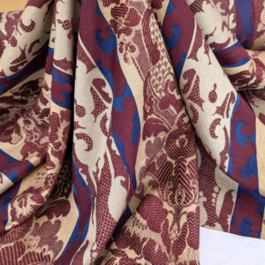 PXL_20250521_213817662 Scalamandre Renwick Gallery Wine Beige & Blue Stripe Smithsonian American Art Museum Damask Renaissance Cotton MSRP USD 444/y