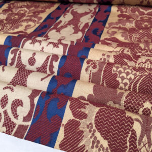 PXL_20250521_213914733 Scalamandre Renwick Gallery Wine Beige & Blue Stripe Smithsonian American Art Museum Damask Renaissance Cotton MSRP USD 444/y