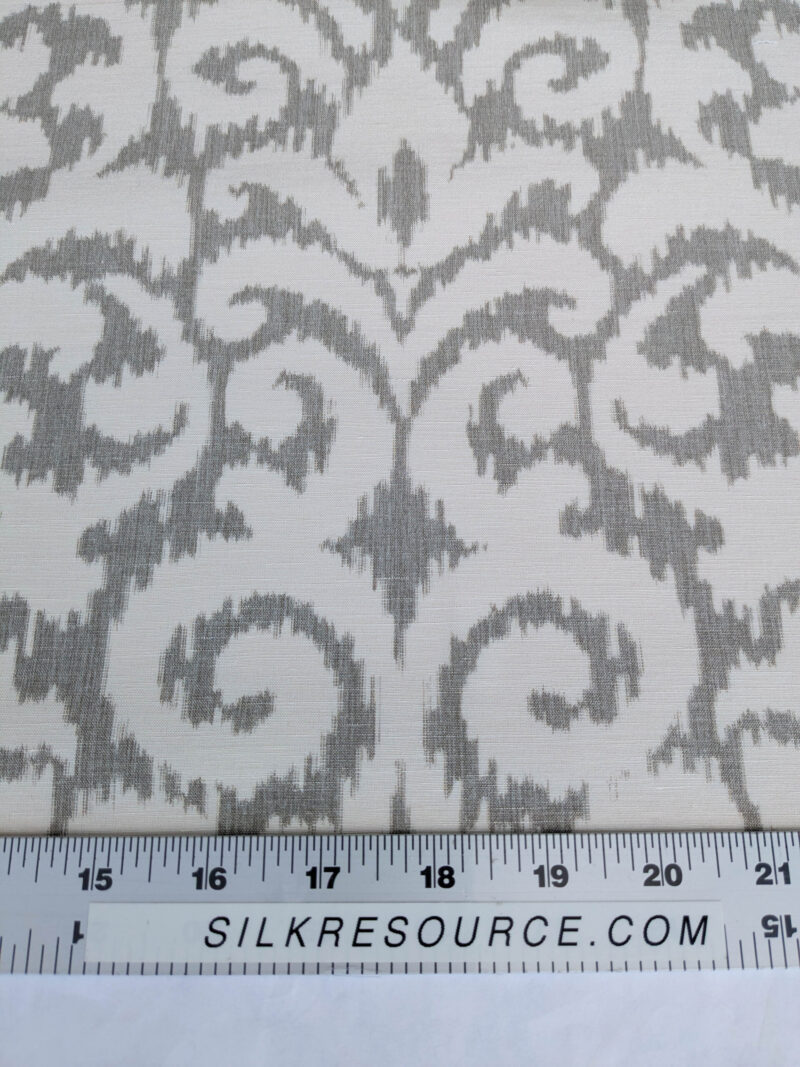 PXL_20250523_183015807 Scalamandre Swirl Grey Beige Scroll Damask Ikat Linen Silk MSRP USD 372/y