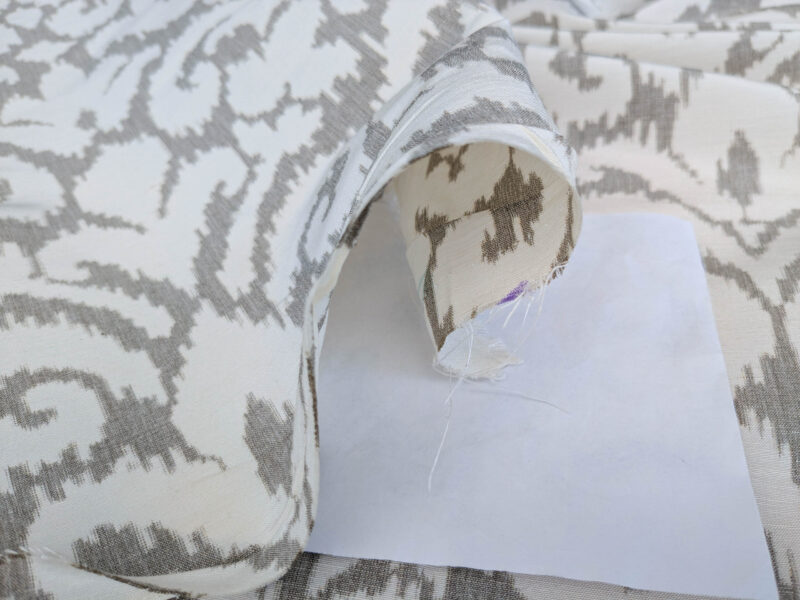 PXL_20250523_183106619 Scalamandre Swirl Grey Beige Scroll Damask Ikat Linen Silk MSRP USD 372/y