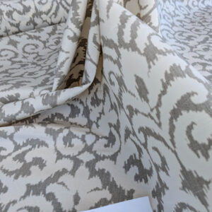 PXL_20250523_183217880 Scalamandre Swirl Grey Beige Scroll Damask Ikat Linen Silk MSRP USD 372/y