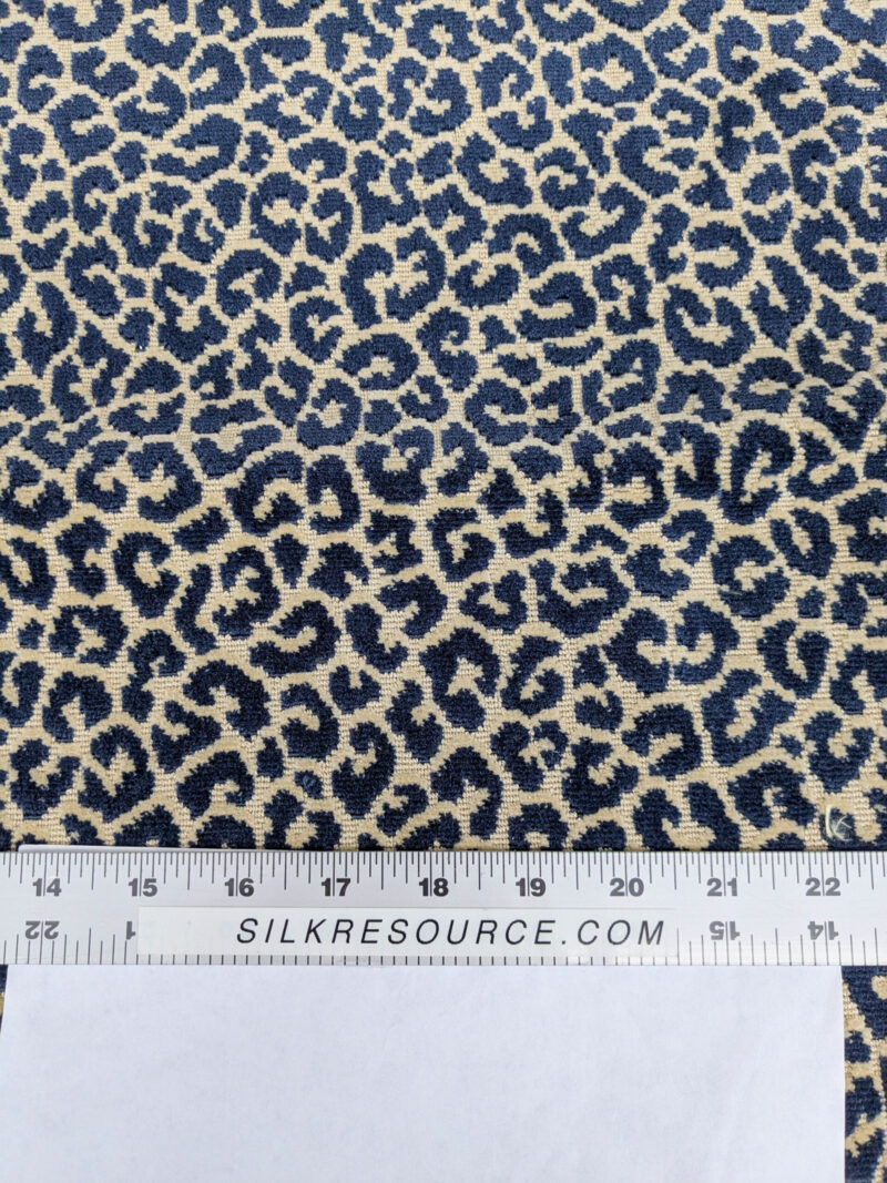 1.4Y Scalamandre Panthera Velvet Indigo Blue Beige Panther Leopard Skin Cotton MSRP USD 395/Y