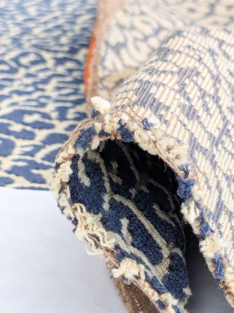 1.4Y Scalamandre Panthera Velvet Indigo Blue Beige Panther Leopard Skin Cotton MSRP USD 395/Y