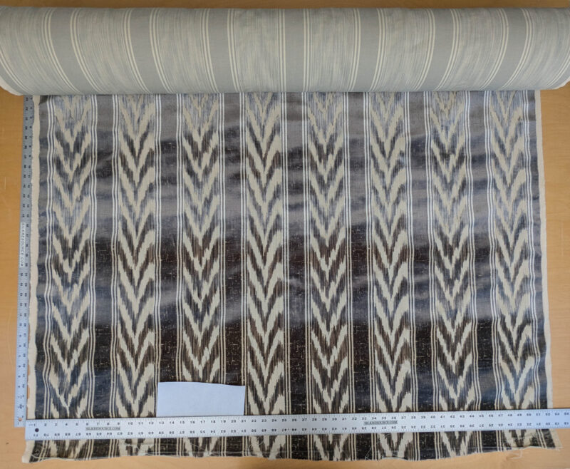 PXL_20250529_210437940 Scalamandre Marghillan Pewter Gray Off White Cotton Rayon Ikat Stripe Cut Velvet MSRP USD 738/y