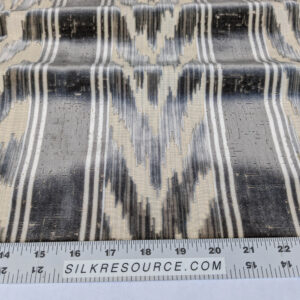 PXL_20250529_210515879 Scalamandre Marghillan Pewter Gray Off White Cotton Rayon Ikat Stripe Cut Velvet MSRP USD 738/y