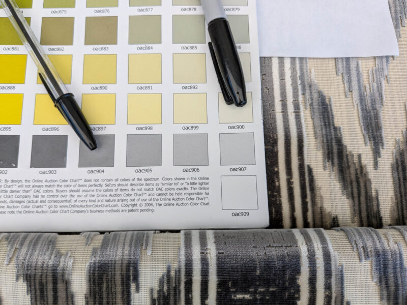 PXL_20250529_210628931 Scalamandre Marghillan Pewter Gray Off White Cotton Rayon Ikat Stripe Cut Velvet MSRP USD 738/y