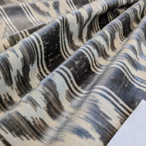 PXL_20250529_210711156 Scalamandre Marghillan Pewter Gray Off White Cotton Rayon Ikat Stripe Cut Velvet MSRP USD 738/y
