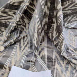 PXL_20250529_210840581 Scalamandre Marghillan Pewter Gray Off White Cotton Rayon Ikat Stripe Cut Velvet MSRP USD 738/y
