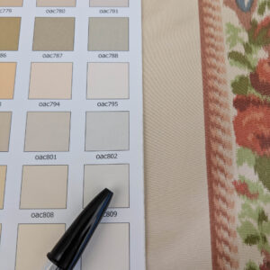 PXL_20250529_212641616 Scalamandre Tassinari & Chatel Stanislas Bordure Fond Creme Pink Blue Green Cream White Silk Floral Scroll Stripe MSRP USD 2968/y